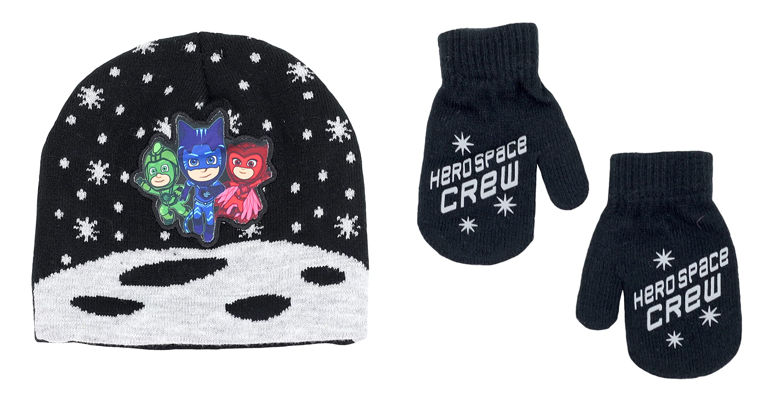 PJ Masks Toddler Boy's Embroidered Winter Hat and Mittens Set, 2-5T, Black