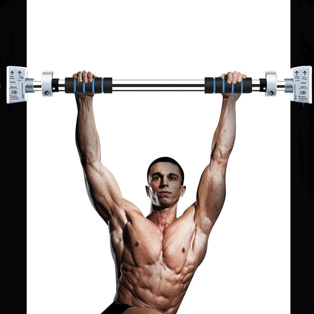 StrongFitt Pull Up Bar, Chin Up Bar for Doorway No Screws, Upper Body Workout Bar with Safety Locking Catch, Heavy Duty Home Fitness Door Exercise Bar, Adjustable 28.5''-36'' Width