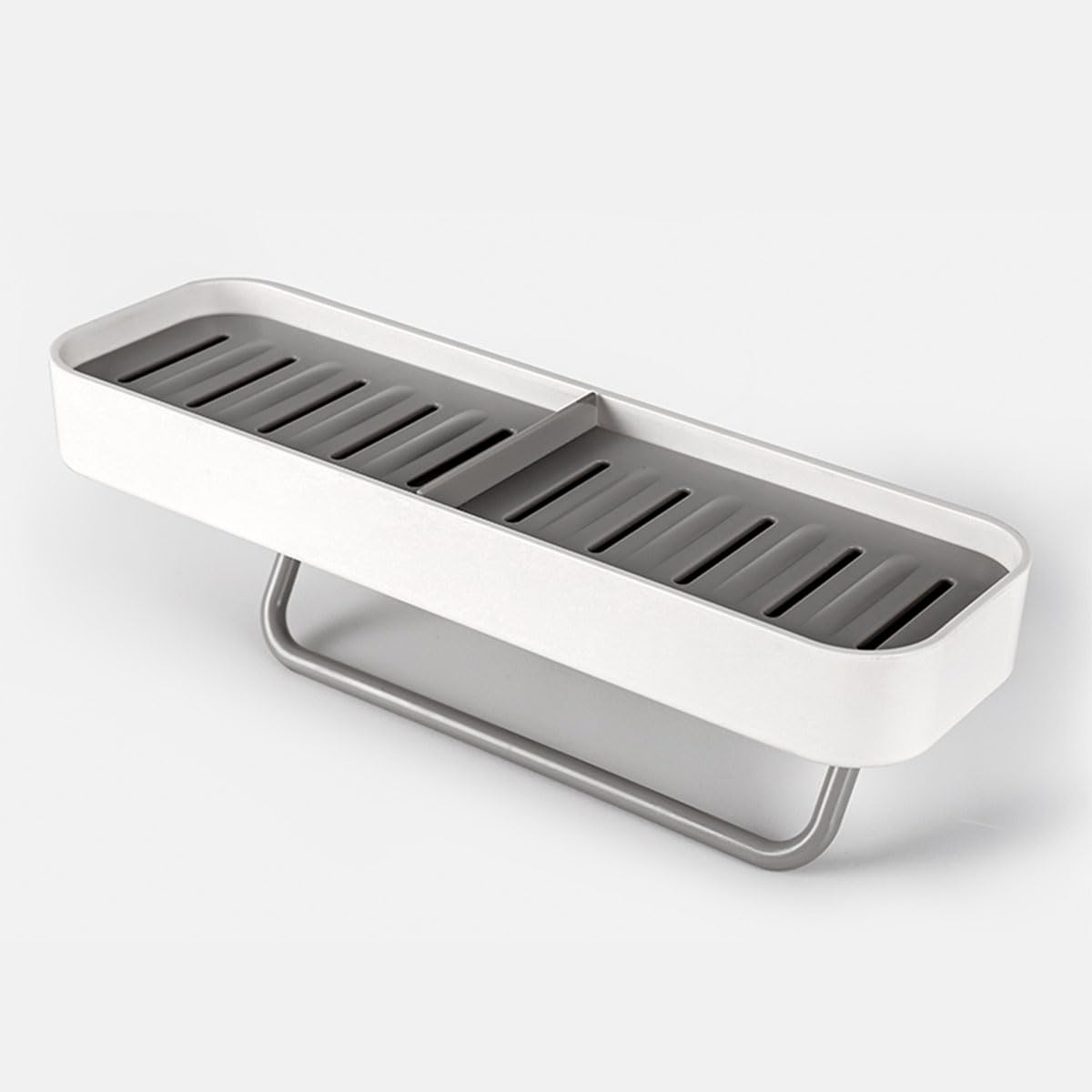 Cetomo Plastic Adhesive Soap Dish with Inner Removable Self-Draining Container and Towel Rack for Bathroom Bathtub Sink Kitchen Washbasin, No Drilling Wall Mounted Detachable, White