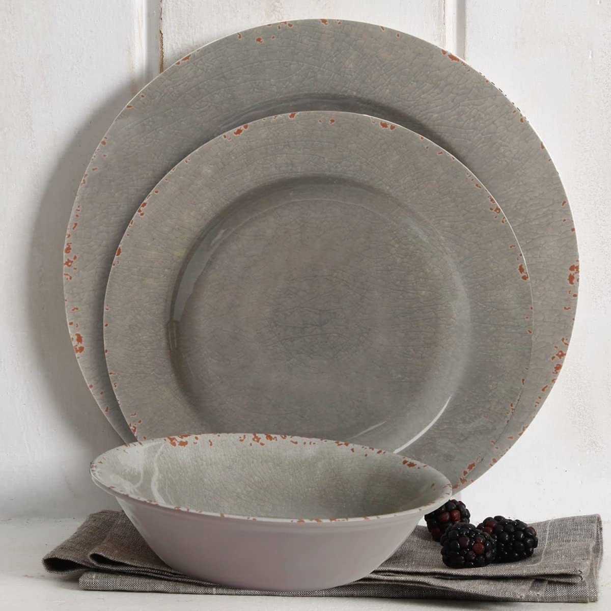 Gibson 114336.12 Muana Melamine Dinnerware, Grey - 12 Piece