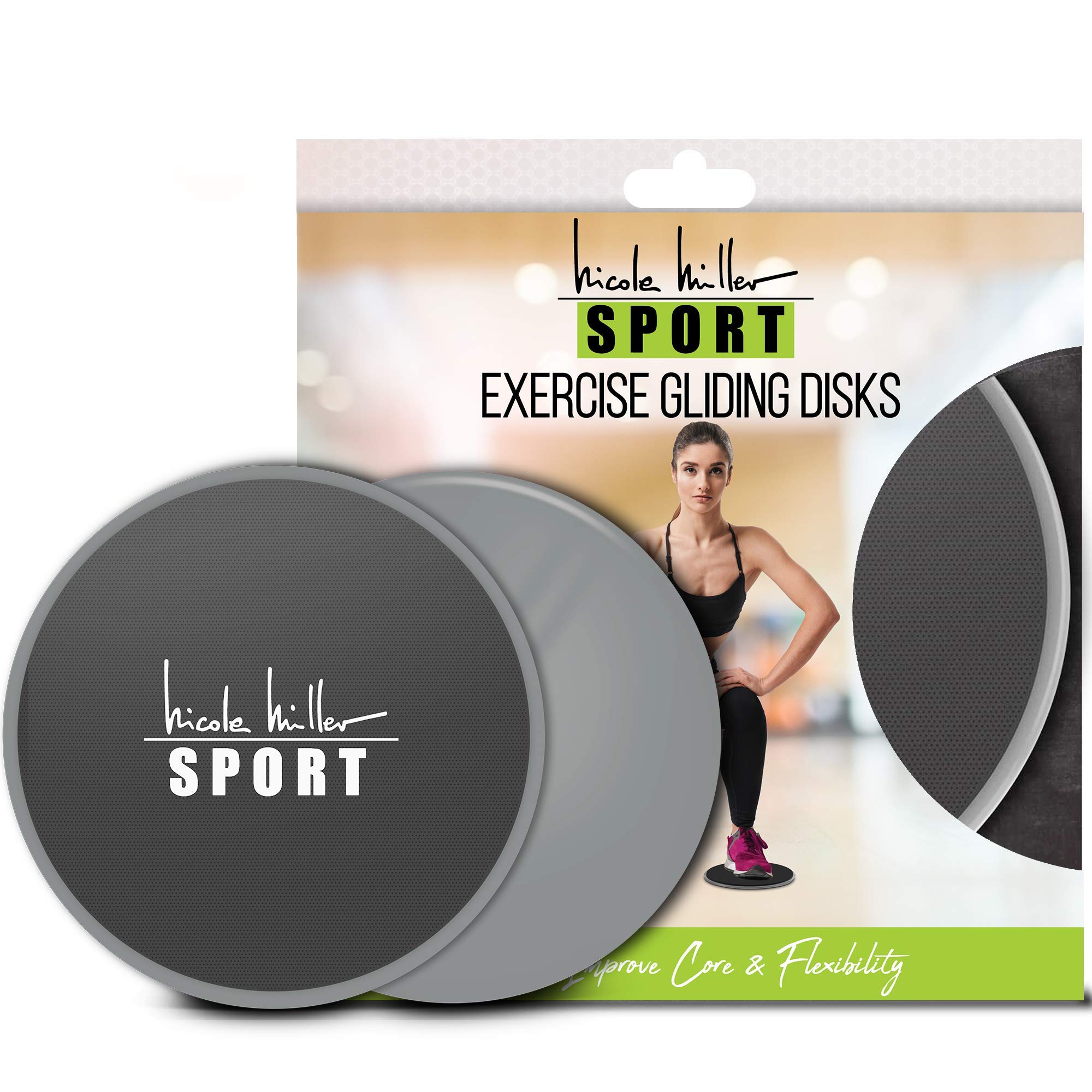 Nicole Miller Exercise Sliders for Fitness Workout [2PK], Double Sided Gilder Strength Slides Discs Work Smoothly on Any Surface for Stretch Strength Core Exercise (Gray)